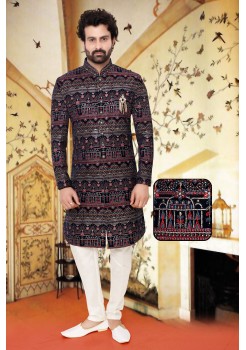 Multi Black Velvet Indo Western Sherwani